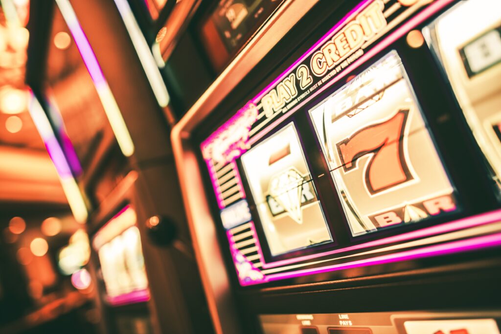 A photo of a slot machine in a casino.