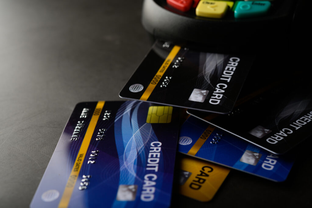 A close up photo of credit cards.
