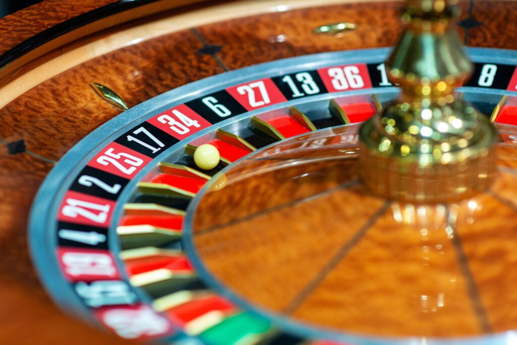 A close up photo of a roulette wheel.