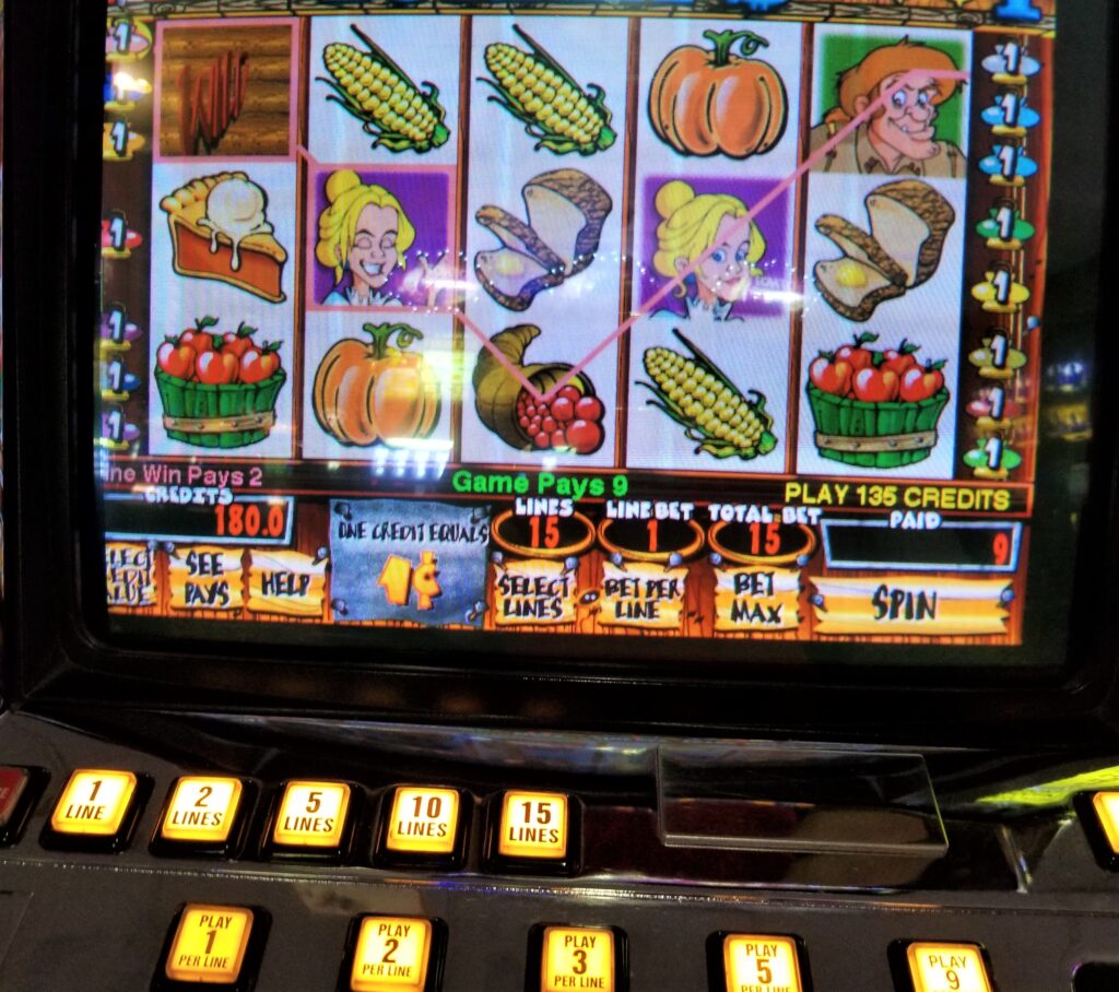 Slot machine close up.