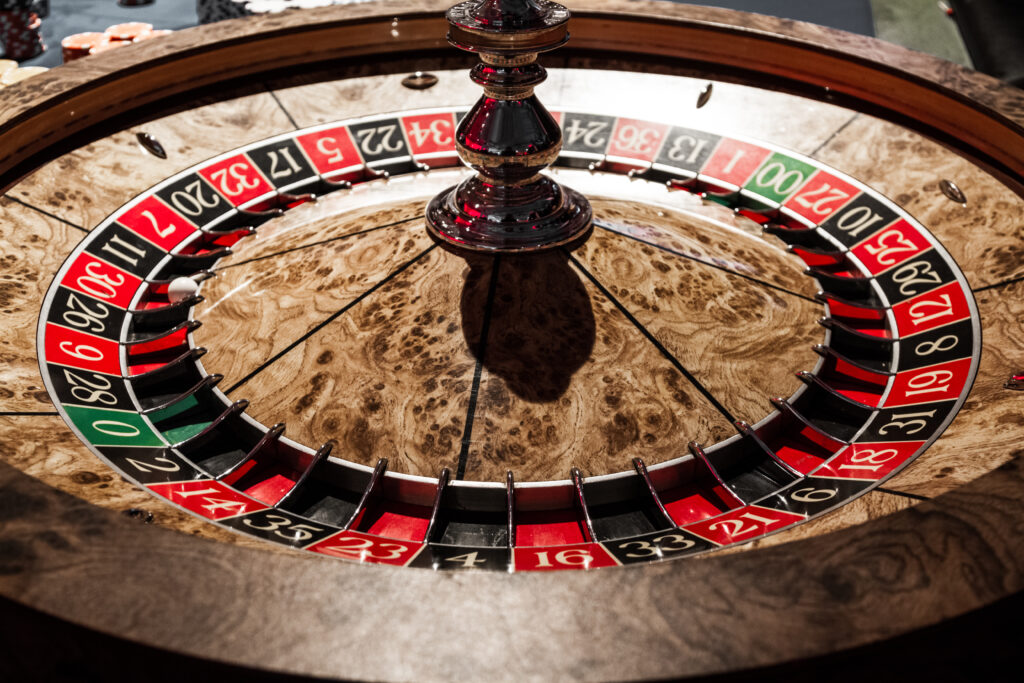 Close up of a roulette wheel.
